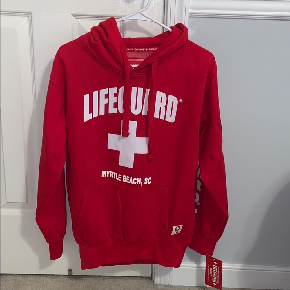 red lifeguard sweatshirt